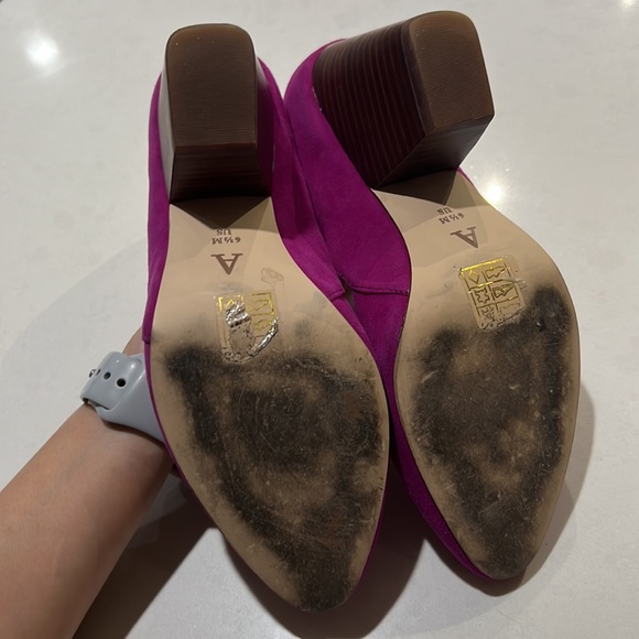 Anthropologie Fuchsia Suede Wood Block Heels - Picture 10 of 10